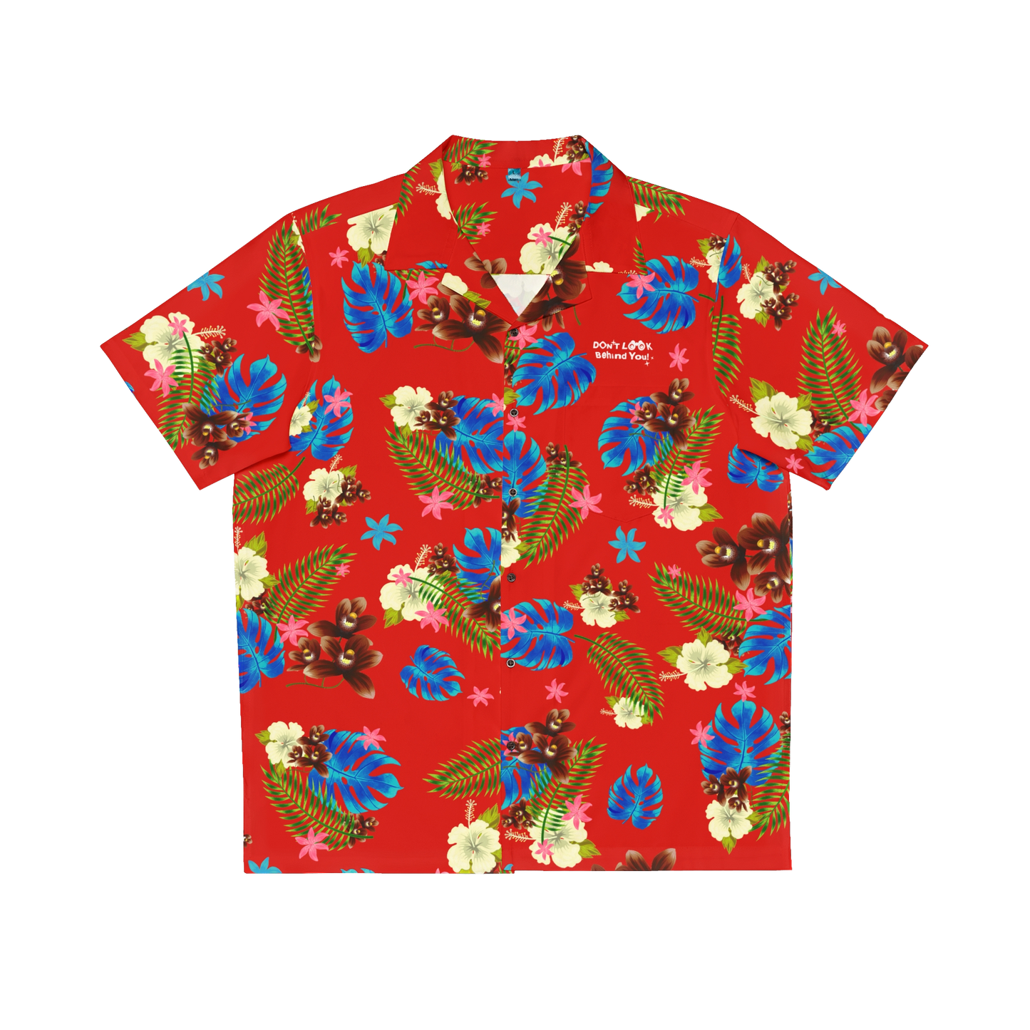 DON'T LOOK BEHIND YOU. HAWAIIAN BUTTON UP SHIRT